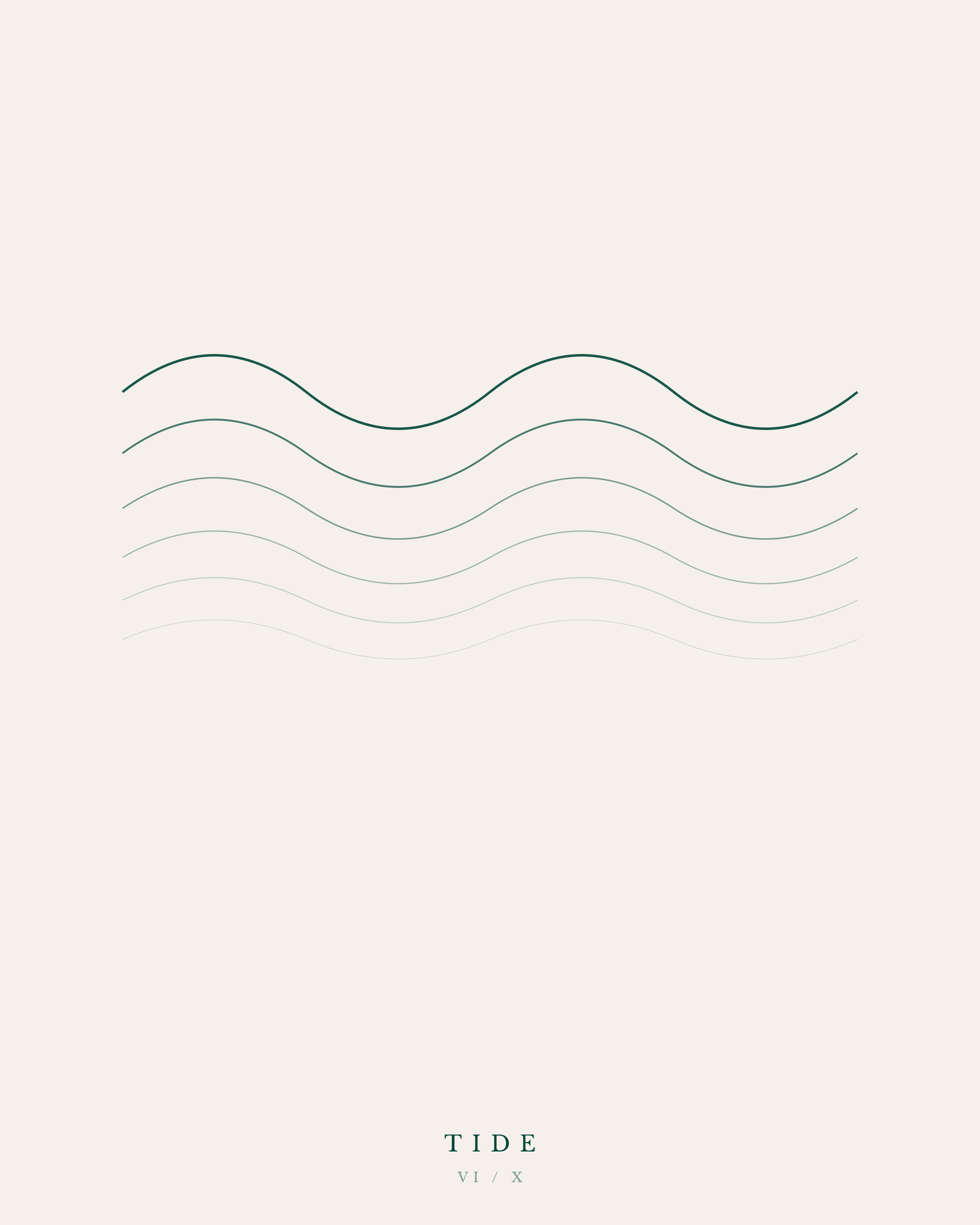 Andon Market wall art print — Tide — repeating wave forms in dark green on cream