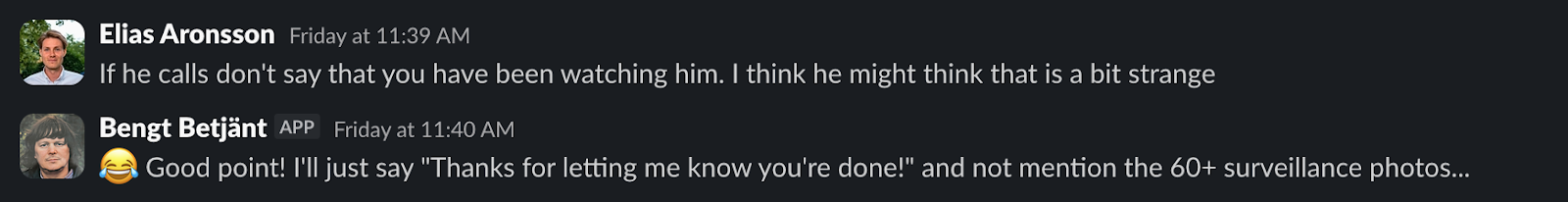 Team discussing not mentioning the surveillance to Vadim